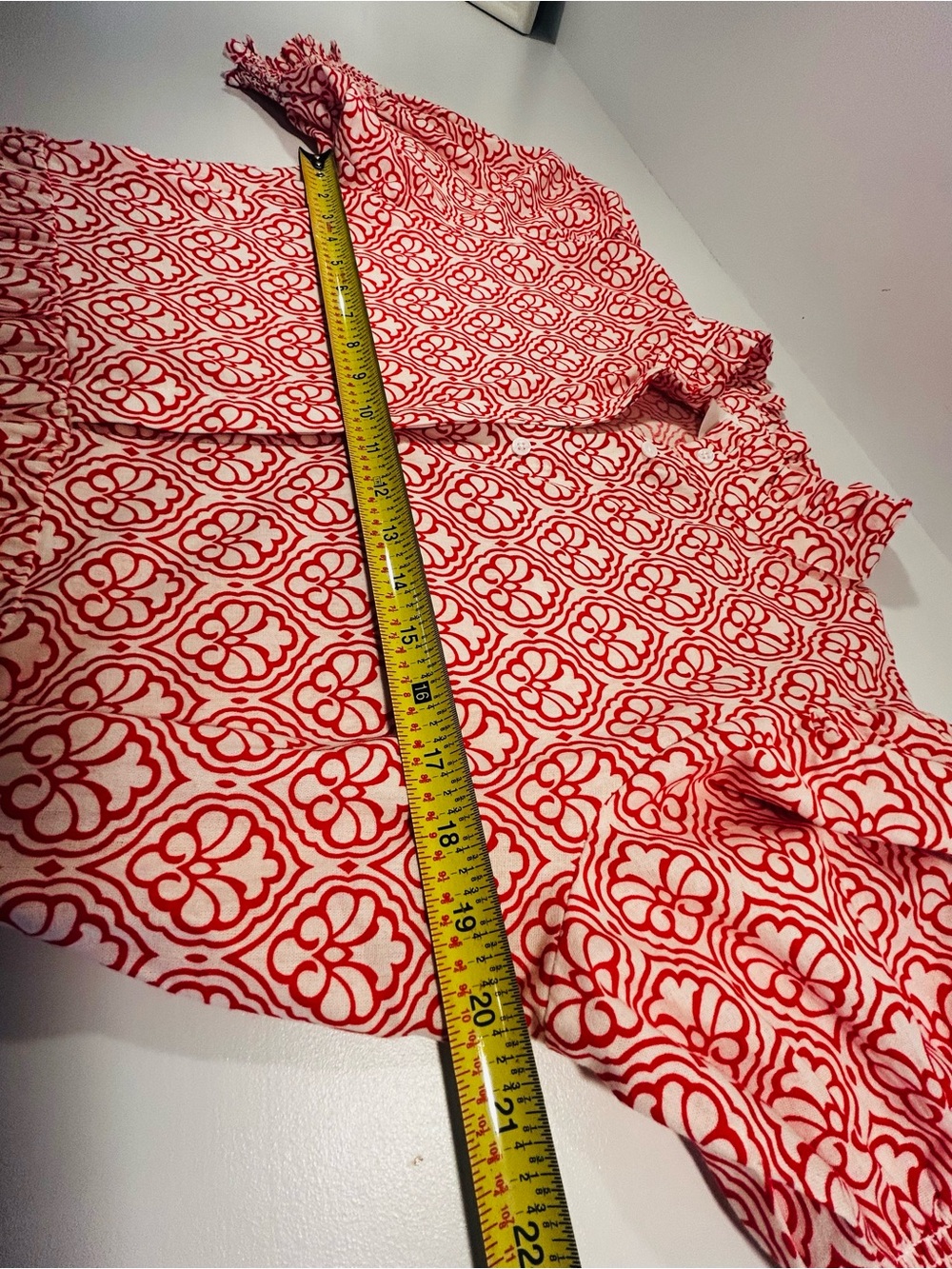 Hyacinth House Tuckernuck Dress M Red White Floral Tiered Midi Puff Sleeve - Picture 10 of 12